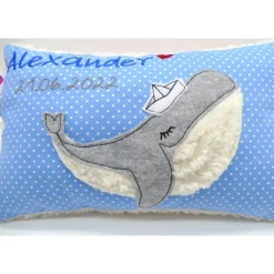 Best Kissen mit Namen, Wal Fisch Namenskissen Taufkissen Kuschelkissen Kindergartenkissen Geburtsgeschenk Gastgeschenke