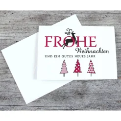 Weihnachtskarten|ZWEIFARBIG Klappkarte **3Bäume+Hirsch** von Weihnachtswünsche Frohe Weihnachten Grußkarte Weihnachtskarte Weihnachtsgrüße Baum Hirsch