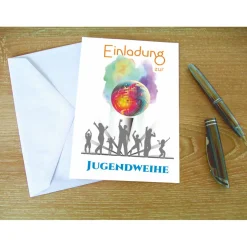 Online Klappkarte, Einladung,  zur Jugendweihe Format DIN 6 hoch Einladungskarten