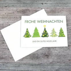 Weihnachtskarten|ZWEIFARBIG Klappkarte **Grüne Bäume** von Weihnachtswünsche Frohe Weihnachten Grußkarte Weihnacht