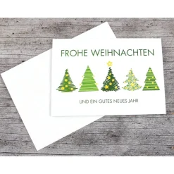 Weihnachtskarten|ZWEIFARBIG Klappkarte **Grüne Bäume** von Weihnachtswünsche Frohe Weihnachten Grußkarte Weihnacht
