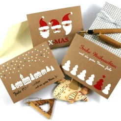 Weihnachtskarten|ZWEIFARBIG Klappkarte **3Wichtel** von Kraftpapier Weihnachtswünsche Frohe Weihnachten Grußkarte Wichtel