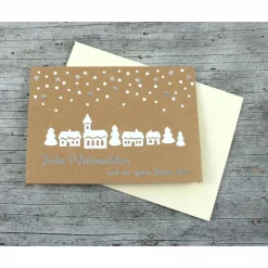 Weihnachtskarten|ZWEIFARBIG Klappkarte **Winterdorf** von Kraftpapier Weihnachtswünsche Frohe Weihnachten Weihnachtskarte Grüße