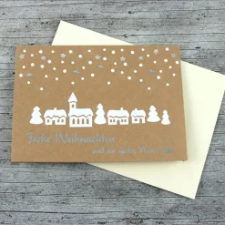 Weihnachtskarten|ZWEIFARBIG Klappkarte **Winterdorf** von Kraftpapier Weihnachtswünsche Frohe Weihnachten Weihnachtskarte Grüße