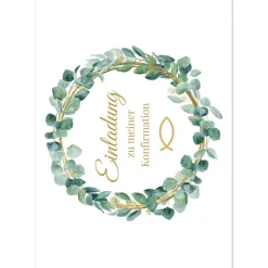 Einladungskarten|Alisas kreative Ecke Klassische Konfirmationseinladungen mit Blätterkranz, Einladung zur Konfirmation, christliche Konfirmationskarte