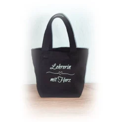 Geschenkverpackungen|Kleines Kreativ-Stübchen kleine Geschenktasche, Stofftasche Lehrerin, Erzieherin mit Herz