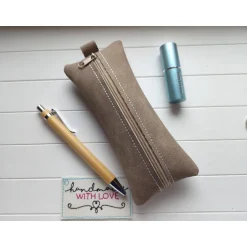 Clearance Kleine Stifte Tasche Wildleder Imitat, braunes Etui, Federmäppchen Schminktäschchen Federmäppchen