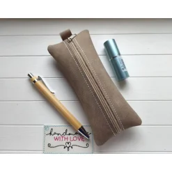 Clearance Kleine Stifte Tasche Wildleder Imitat, braunes Etui, Federmäppchen Schminktäschchen Federmäppchen