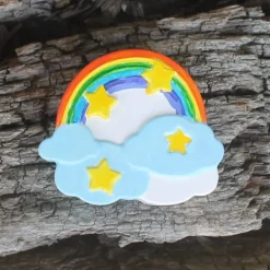 Gedenksteine|Lilly-ART_Bauchabdrücke Kleiner Regenbogen für Gedenkecke oder Grabschmuck handbemalt (Kunststein)
