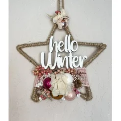 Online kleiner Türkranz Stern mit vielen Trockenblumen und Glaskugeln in rosa /beerentöne Adventskränze