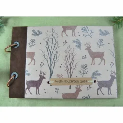 kleines Weihnachtsalbum Fotoalbum Album Weihnachten Weihnachtsgeschenk personalisiert Geschenk Winterwald Wald Hirsch Braun Familie Weihnachtsdeko