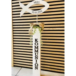 Best Kommunion Deko Fisch-Aufsteller Holz - Stele Fisch - Fisch Konfirmation Firmung Taufe - Aufsteller Tür - handgefertigt Dekoration