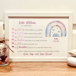 Geldgeschenke|Fancy CraftHacks Kommunion Geschenk für Mädchen personalisiert – Geldgeschenk Bild mit Namen & Regenbogen