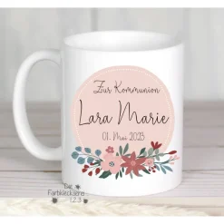 Geschenke|Die Farbkleckserei 123 Kommunion Geschenk Tasse Eukalyptus