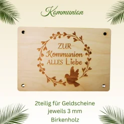 Online Kommunion-Geldgeschenkkarten aus Birkenholz, 2teilig, 1teilig, Lasergravur, personalisierbar Geldgeschenke