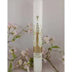 Best Kommunionkerze Taufkerze lang Mädchen Jungen Lebensbaum gold silber Baum des Lebens Kreuz  Name Datum individualisierbar Kommunionkerzen