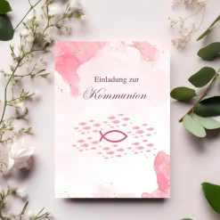 Outlet Kommunionseinladungen 10er-Set in Rosa, rosa Kommunionseinladungskarten, maritime Kommunionseinladung Einladungskarten