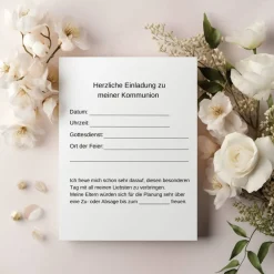 Kommunionseinladungskarten-Set 10er-Pack, florale Kommunionseinladung, blumige Einladung zur Kommunion Einladungskarten