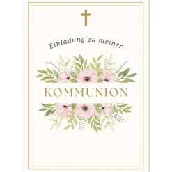 Kommunionseinladungskarten-Set 10er-Pack, florale Kommunionseinladung, blumige Einladung zur Kommunion Einladungskarten
