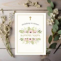 Kommunionseinladungskarten-Set 10er-Pack, florale Kommunionseinladung, blumige Einladung zur Kommunion Einladungskarten