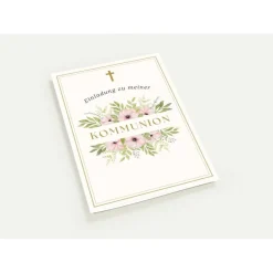 Kommunionseinladungskarten-Set 10er-Pack, florale Kommunionseinladung, blumige Einladung zur Kommunion Einladungskarten