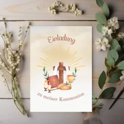 Hot Kommunionseinladungskarten 10er-Set, Kommunionseinladungen mit christlichen Symbolen, Einladung Erstkommunion Einladungskarten