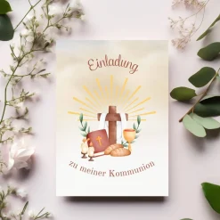 Hot Kommunionseinladungskarten 10er-Set, Kommunionseinladungen mit christlichen Symbolen, Einladung Erstkommunion Einladungskarten