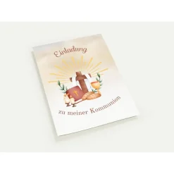 Hot Kommunionseinladungskarten 10er-Set, Kommunionseinladungen mit christlichen Symbolen, Einladung Erstkommunion Einladungskarten