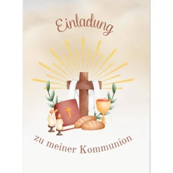 Hot Kommunionseinladungskarten 10er-Set, Kommunionseinladungen mit christlichen Symbolen, Einladung Erstkommunion Einladungskarten