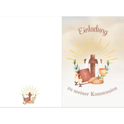 Hot Kommunionseinladungskarten 10er-Set, Kommunionseinladungen mit christlichen Symbolen, Einladung Erstkommunion Einladungskarten