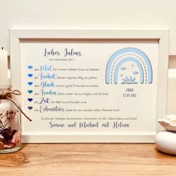 Geldgeschenke|Fancy CraftHacks Kommunionsgeschenk Junge personalisiert – Geldgeschenk im Bilderrahmen mit Regenbogen