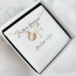 Outlet Kommunionsgeschenk Mädchen personalisiert, Halskette mit Gravur und Kreuz Anhänger aus Edelstahl Geschenke