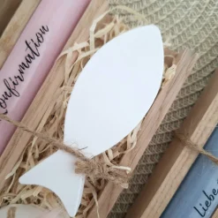 Clearance Konfirmation Konfirmationsgeschenk mit einem Fisch (Var 2) Kerzenhalter rund Geschenkset für Jungen und Mädchen Konfirma Geschenke