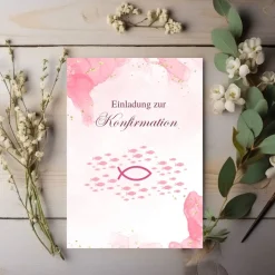 New Konfirmationseinladungen 10er-Set in Rosa, rosa Konfirmationseinladungskarten, maritime Konfirmationseinladung Einladungskarten