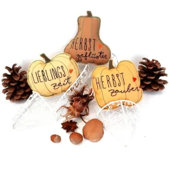 Herbst|Afrosteff Kürbis bestickt, Herbstdeko Stoffkürbis 3er Set