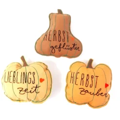 Herbst|Afrosteff Kürbis bestickt, Herbstdeko Stoffkürbis 3er Set