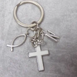 Kreuz Schlüsselanhänger versilbert personalisierbar Taufe konfirmation Kommunion Geschenke