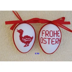 Outlet Kreuzstich Osterei Handarbeit gestickt  Oster Motiv   9cm, rot weiß, Ostereier