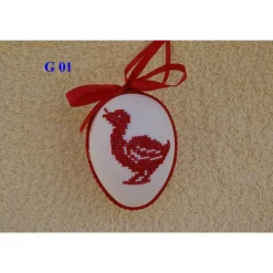 Outlet Kreuzstich Osterei Handarbeit gestickt  Oster Motiv   9cm, rot weiß, Ostereier