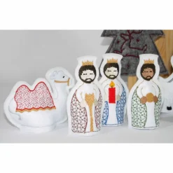 Krippenfiguren Heilige Familie Weihnachtsdeko X-Mas bestickte LED-Teelichtcover weißer Filz weihnachtliche Dekoration Krippen