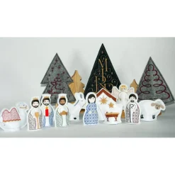 Krippenfiguren Heilige Familie Weihnachtsdeko X-Mas bestickte LED-Teelichtcover weißer Filz weihnachtliche Dekoration Krippen