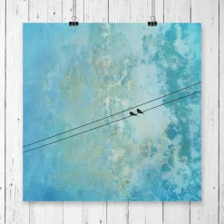 Geschenke|ANNblick Fotokunst by Ann Kunstdruck "In Love", verliebtes Vogelpaar auf der Stromleitung, Blau Eisblau Marmoriert, für Verliebte, Hochzei