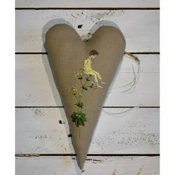 Discount Leinen Herz, beige, Stickerei Wiesenkräuter Sommer