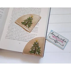 Discount Lesezeichen Tannenbaum gestickt aus Kunstleder gold – Weihnachts-Leseecke Geschenk Weihnachtsgeschenke