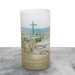 New Lichthülle Konfirmation, Kommunion oder Firmung - Kreuz im Meer - mit individuellem Spruch Dekoration