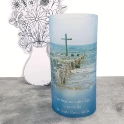 Best Lichthülle Konfirmation, Kommunion oder Firmung - Kreuz im Meer - mit individuellem Spruch Dekoration