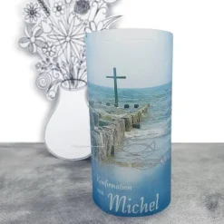 Best Lichthülle Konfirmation, Kommunion oder Firmung - Kreuz im Meer - mit individuellem Spruch Dekoration