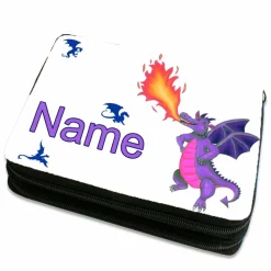 Clearance Lila Drache Federmäppchen inkl. Inhalt mit Name / personalisierbar Kinder Federmäppchen