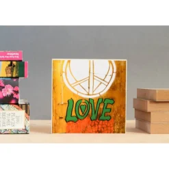 Gastgeschenke|BildArt Love Peace Hippie handmade Foto auf Holz 13x13 Graffiti Holzbild Wandbild Holzdeko Dekoration Geschenk für ihn Geschenkidee