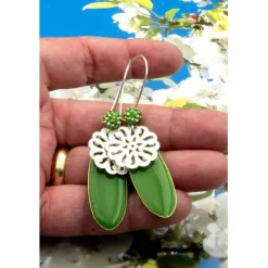 Brautschmuck|KirLaagreen Lässige elegante Ohrhänger aus Emaille & Silber in Grün – Geschenkidee für Frauen